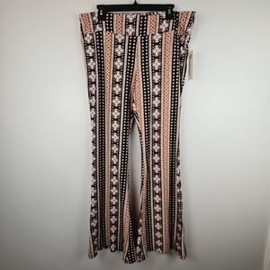 No Boundaries Brown Knit Pattern Flare Pants Juniors‎ Women's XXL (20) Hippie